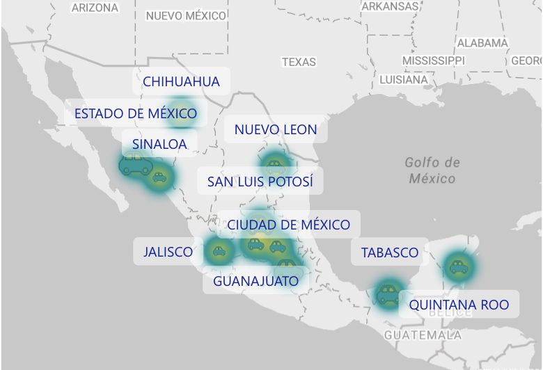 Mapa de cobertura Arrendadora Inclusiva en 13 estados